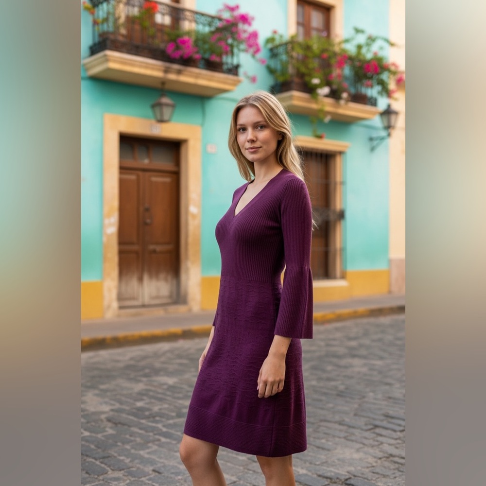 M Missoni Fit & Flare Plum Lined Sweater Dress
